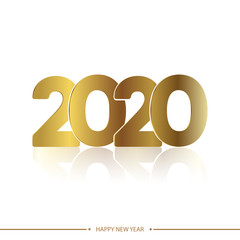 Happy 2020 new year golden card on white background. Vector