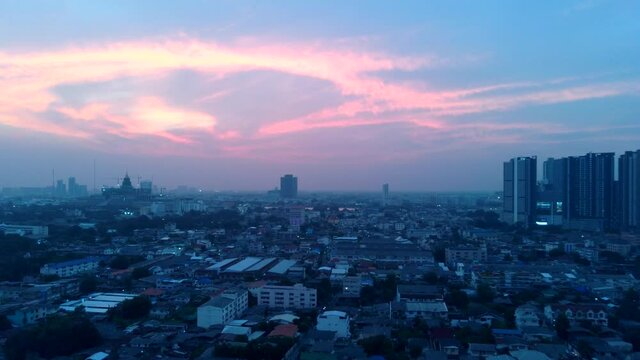 Aerial View of Residential Area in Bangkok During Sunset