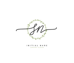 S N SN Beauty vector initial logo, handwriting logo of initial signature, wedding, fashion, jewerly, boutique, floral and botanical with creative template for any company or business.