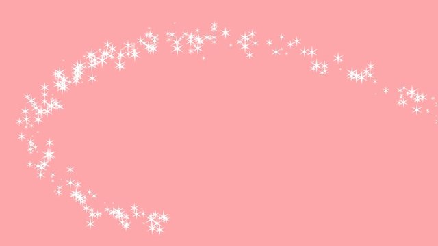 Abstract white glowing stars forming a circle on pink background for you copy text. Dynamic movement, animation intro. Style frame