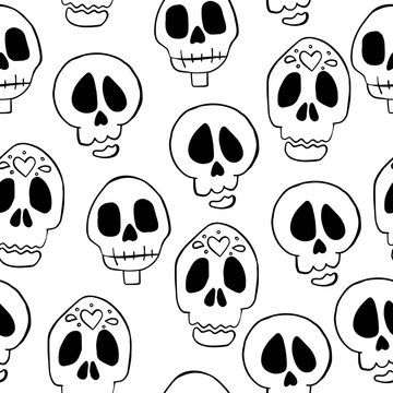  vector illustration skull pattern, silhouette, on a white background, cover, mexico, day of the dead, halloween