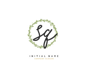 S Q SQ Beauty vector initial logo, handwriting logo of initial signature, wedding, fashion, jewerly, boutique, floral and botanical with creative template for any company or business.