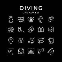 Set line icons of diving