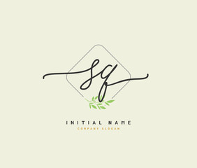 S Q SQ Beauty vector initial logo, handwriting logo of initial signature, wedding, fashion, jewerly, boutique, floral and botanical with creative template for any company or business.