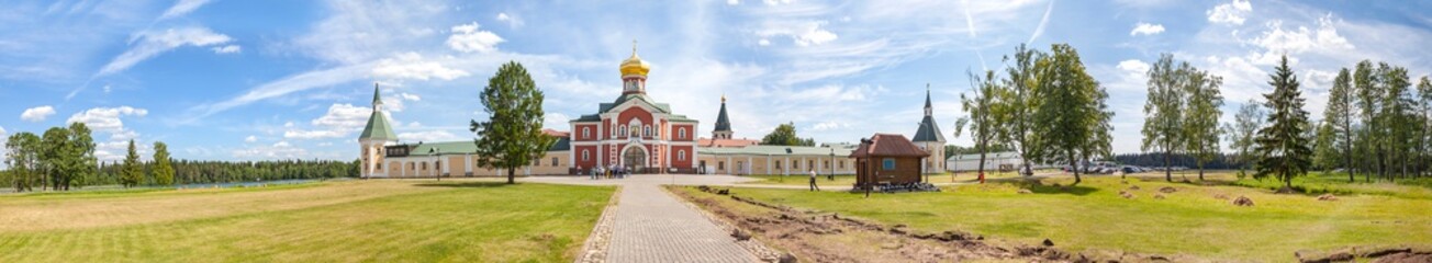 Fototapeta na wymiar Valdai Iversky Bogoroditsky Holy Lake Monastery. Panorama