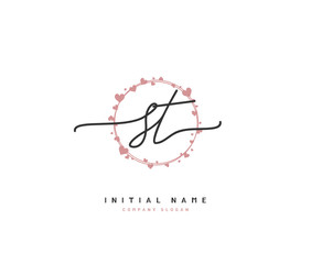 S T ST Beauty vector initial logo, handwriting logo of initial signature, wedding, fashion, jewerly, boutique, floral and botanical with creative template for any company or business.