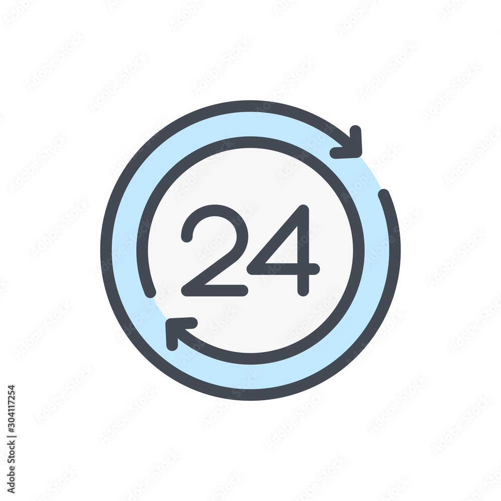 Poster refresh time color line icon. update clock with 24 vector outline colorful sign.