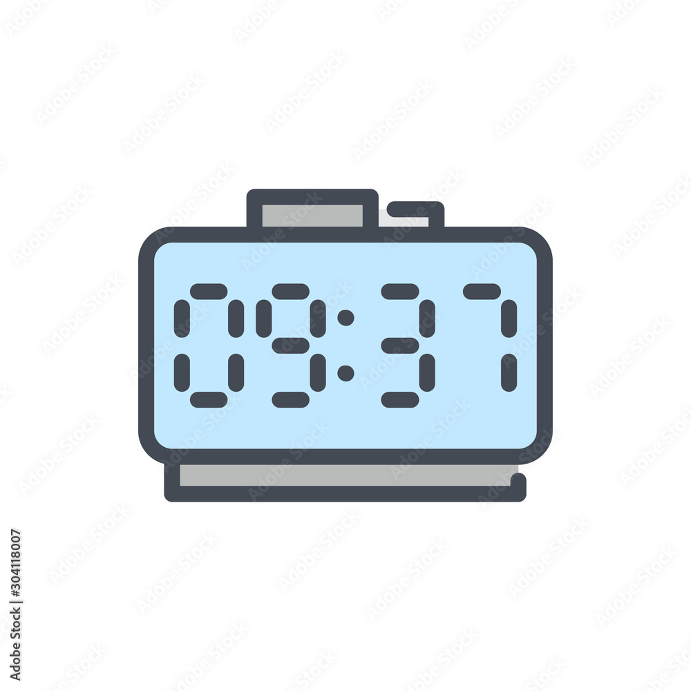 Poster digital table watch color line icon. electronic clock with stop buttons on top vector outline colorf