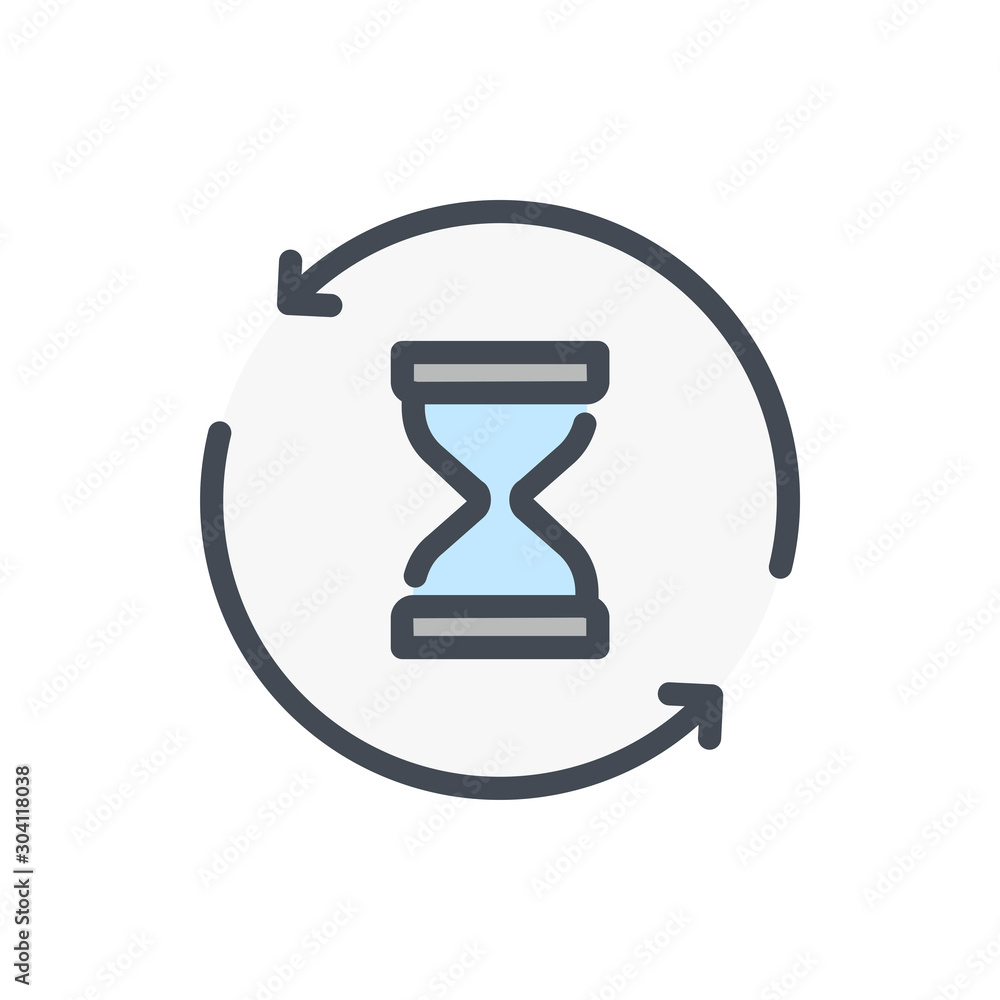 Poster repeat time color line icon. clock with update arrow vector outline colorful sign.