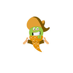an ice cream logo, for brands that sell ice cream, an ice cream logo that has character and wears a hat also has hands