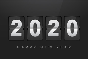 Scoreboard showing number 2020 and text Happy New year vector illustration