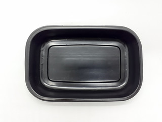 Empty Black Dark Plastic Food Container for Kitchen Utensils in White Isolated Background
