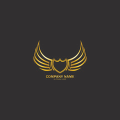 winged shield gold logo design symbol vector illustration-vector