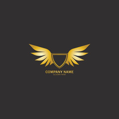 winged shield gold logo design symbol vector illustration-vector