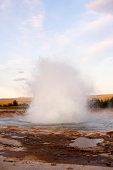 Geysir destrict in the south of Iceland.The Strokkur Geyser erupting at the Haukadalur geothermal area, part of the golden circle, Iceland, Europe