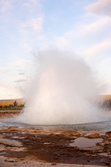 Geysir destrict in the south of Iceland.The Strokkur Geyser erupting at the Haukadalur geothermal area, part of the golden circle, Iceland, Europe