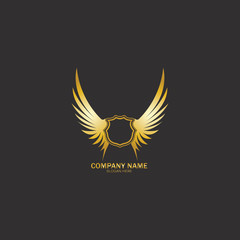 winged shield gold logo design symbol vector illustration-vector
