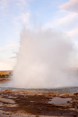 Geysir destrict in the south of Iceland.The Strokkur Geyser erupting at the Haukadalur geothermal area, part of the golden circle, Iceland, Europe