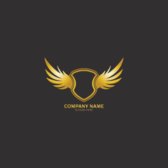 winged shield gold logo design symbol vector illustration-vector