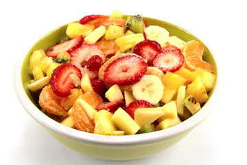 plate of fresh fruit salad on a white background