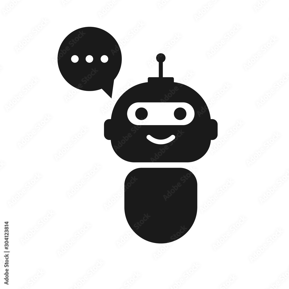 Poster chatbot icon on white background. bot icon. cute bot with speech bubble. smiling customer service ro
