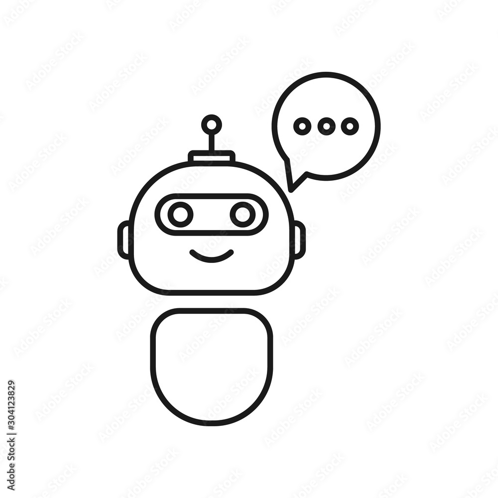 Poster bot icon. chatbot icon. cute smiling robot with speech bubbles. voice support service bot. virtual o