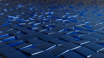 Abstract Surface with a Glossy Cube Shapes. Digital Background, High Technology Design. 3D Render.