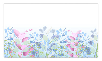Delicate floral background. Greeting card with a variety of flowers in watercolor style. Vector image.