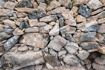 background of large and small hand-stacked stones without cement