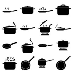 Frying pan and pan set icon, logo isolated on white background. Cooking , Roasting food - obrazy, fototapety, plakaty