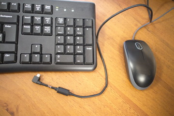 desktop with keyboard and mouse