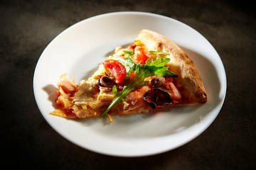 A piece of pizza on plate 