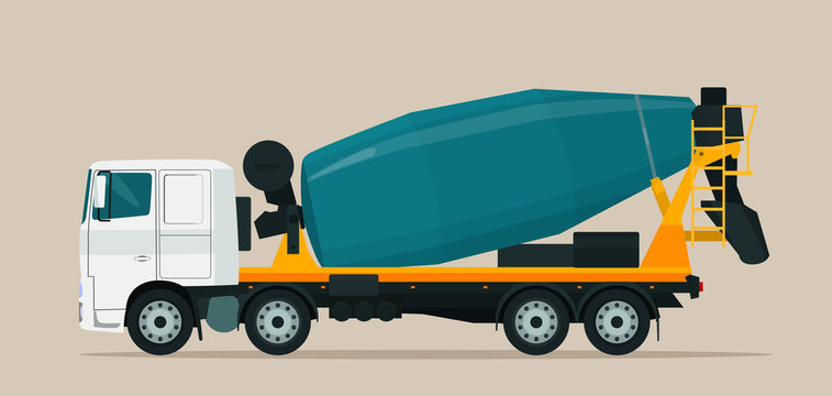 Concrete mixer truck isolated. Vector flat style illustration.