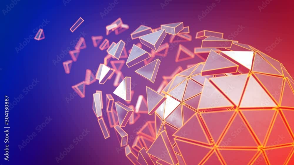 Poster spinning polyhedron and glowing edges. abstract futuristic technology or science fiction concept. se