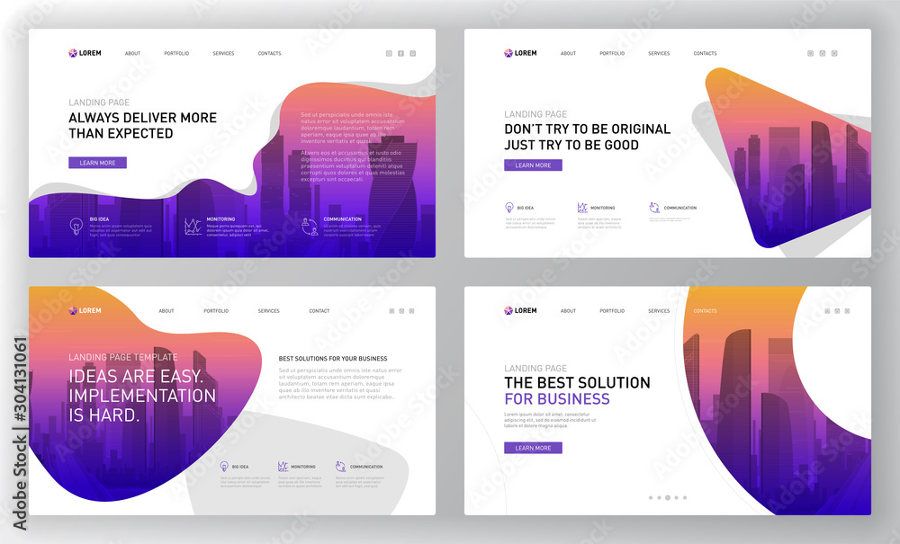Wall mural landing page templates set for business website. modern web page design concept layout for website. 