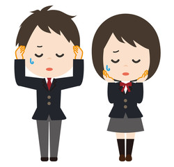 男女　学生　落ち込む　制服