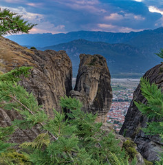 Meteora monastery, Greece. Beautiful landscape of monastery on rock