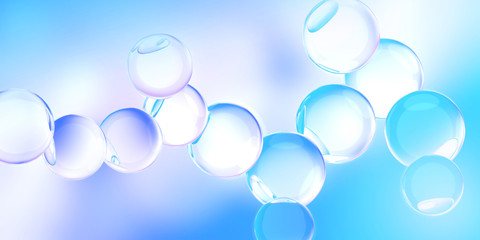 Model of the molecule on a blue and violet background. Abstract 3d illustration relevant to scientific, chemical, and physical subjects.