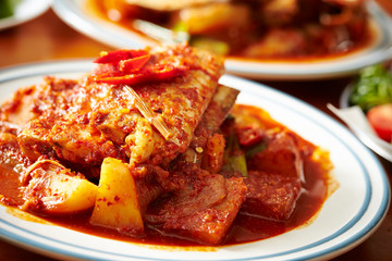 Korean spicy braised fish with vegetable