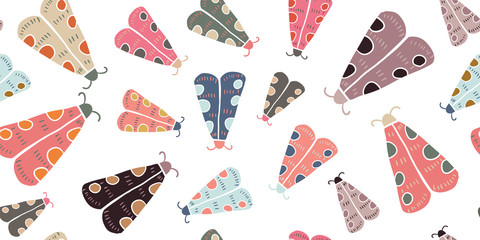 Seamless pattern with decorative butterflies moth 