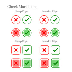 Yes or no. Success or defeat. Accepted or not accepted. True or false. Simple vector icons that represent success or failure. Check Mark Icon Buttons for your projects.