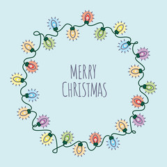 Fototapeta premium Round christmas lights garland vector illustration