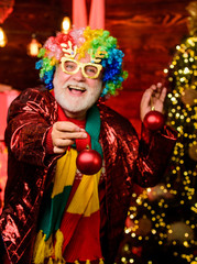 Hocus pocus. Bearded senior man celebrate christmas. Party entertainment. Mature man with white...