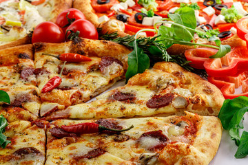 Piece of delicious vegetables and cheese pizza