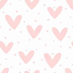Romantic seamless pattern with hearts and dots. Cute girly print. Vector illustration.