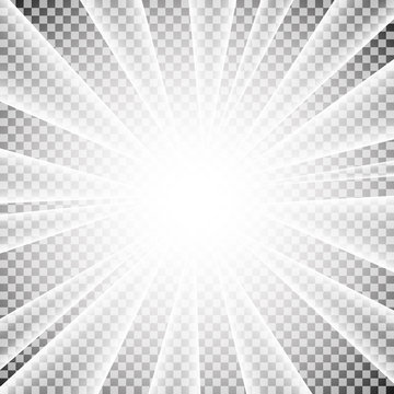 Light sun rays isolated on transparent background. Vector white star burst effect. Flash explosion radial beams backdrop.