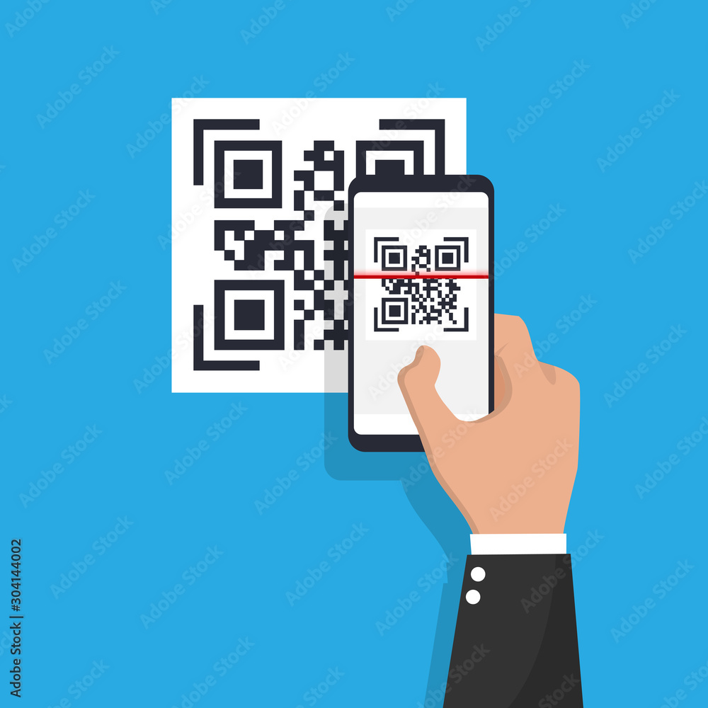 Poster scan qr code flat icon with phone. barcode. vector illustration.