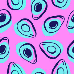 Vector repeating texture with stylized neon avocado. Abstract seamless pattern. Vegetable print for cards, backdrops, posters, t-shirts, sweatshirt.