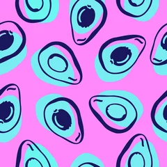 Tapeten Avocado Vektor wiederholende Textur mit stilisierter Neon-Avocado. Abstraktes nahtloses Muster. Gemüsedruck für Karten, Kulissen, Poster, T-Shirts, Sweatshirt.