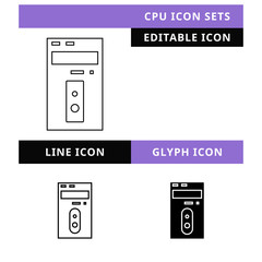 Cpu icons set vector design, modern editable line and  glyph icon, black color and isolated for icon presentation, website and banner